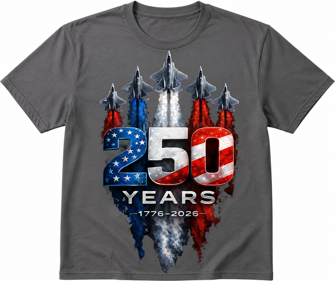 250 Years Patriotic Fighter Jet T-Shirt (1776–2026)