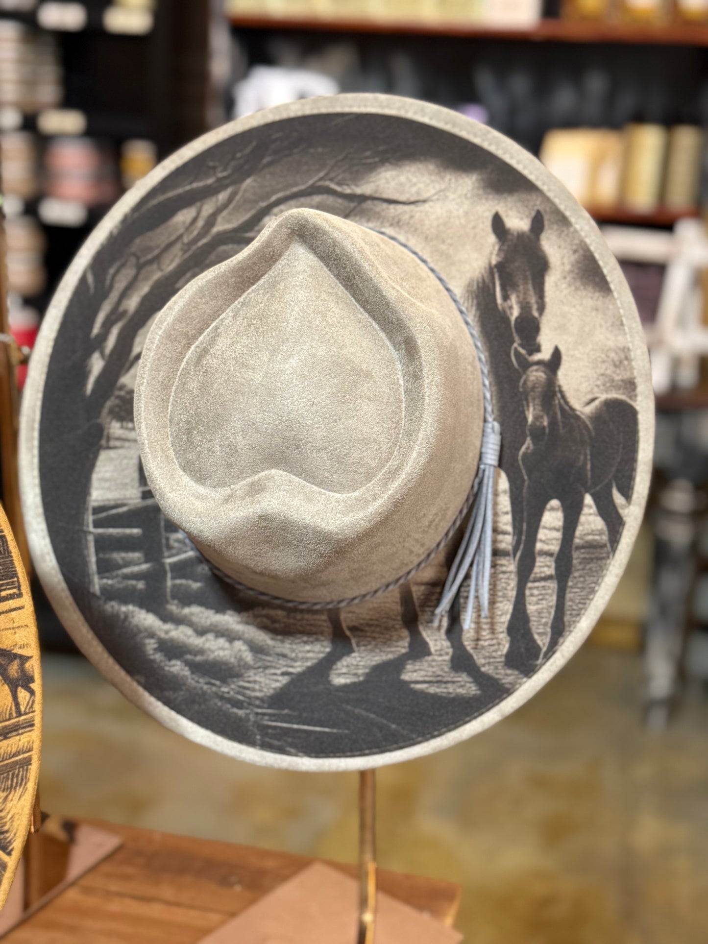 Horse & Foal Laser Hat Burned cowgirl hat EBM04