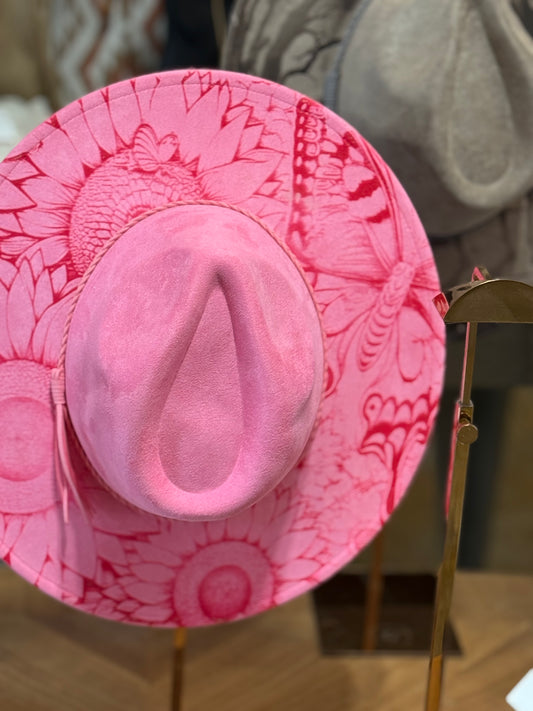 Vegan suede lasered cowboy hat horse, fold and barn