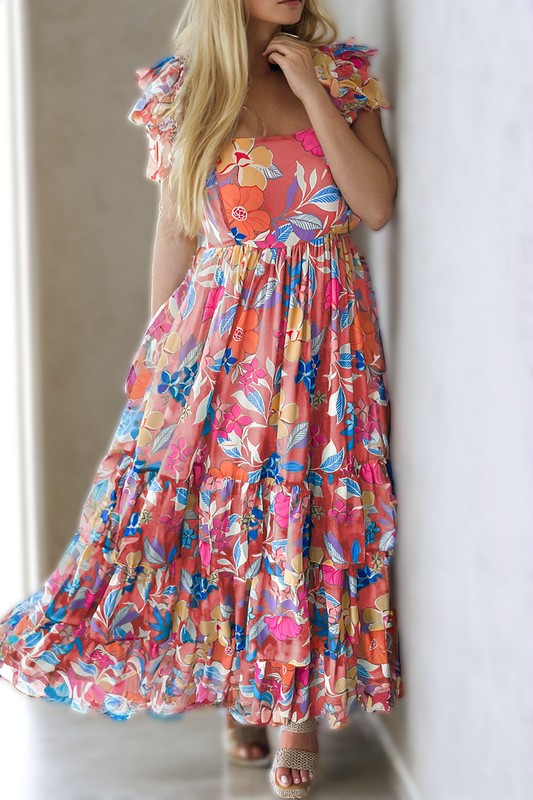 Floral Print Sleeveless Ruffle Tiered Maxi Dress