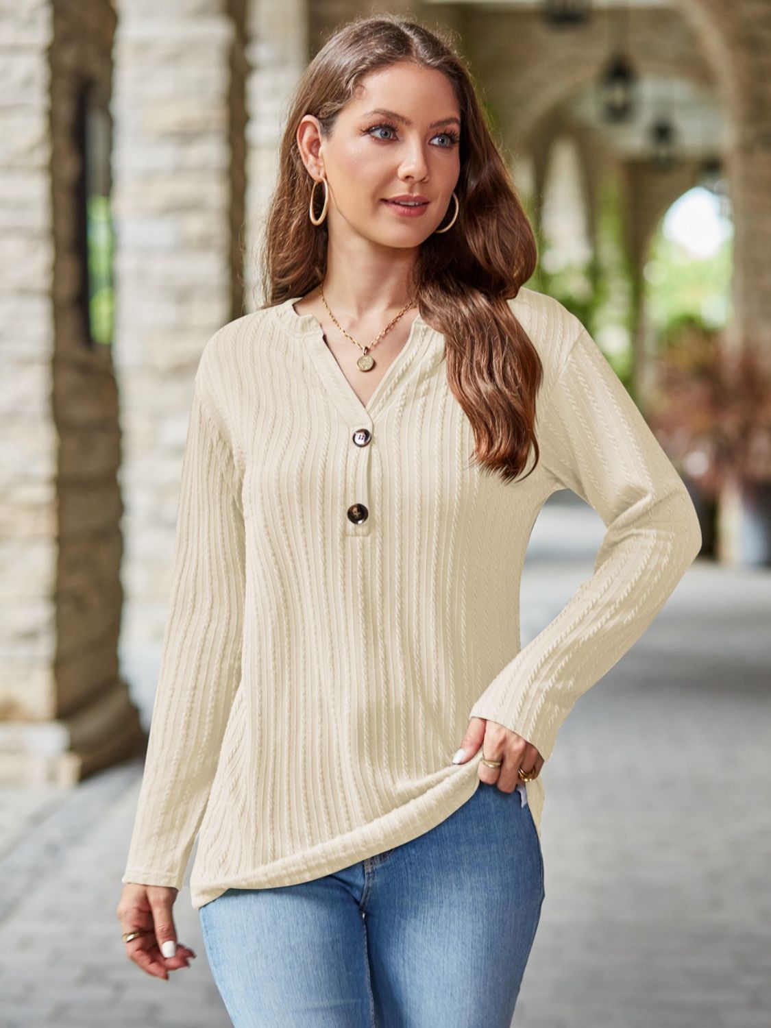 Mandy Notched Long Sleeve T-Shirt