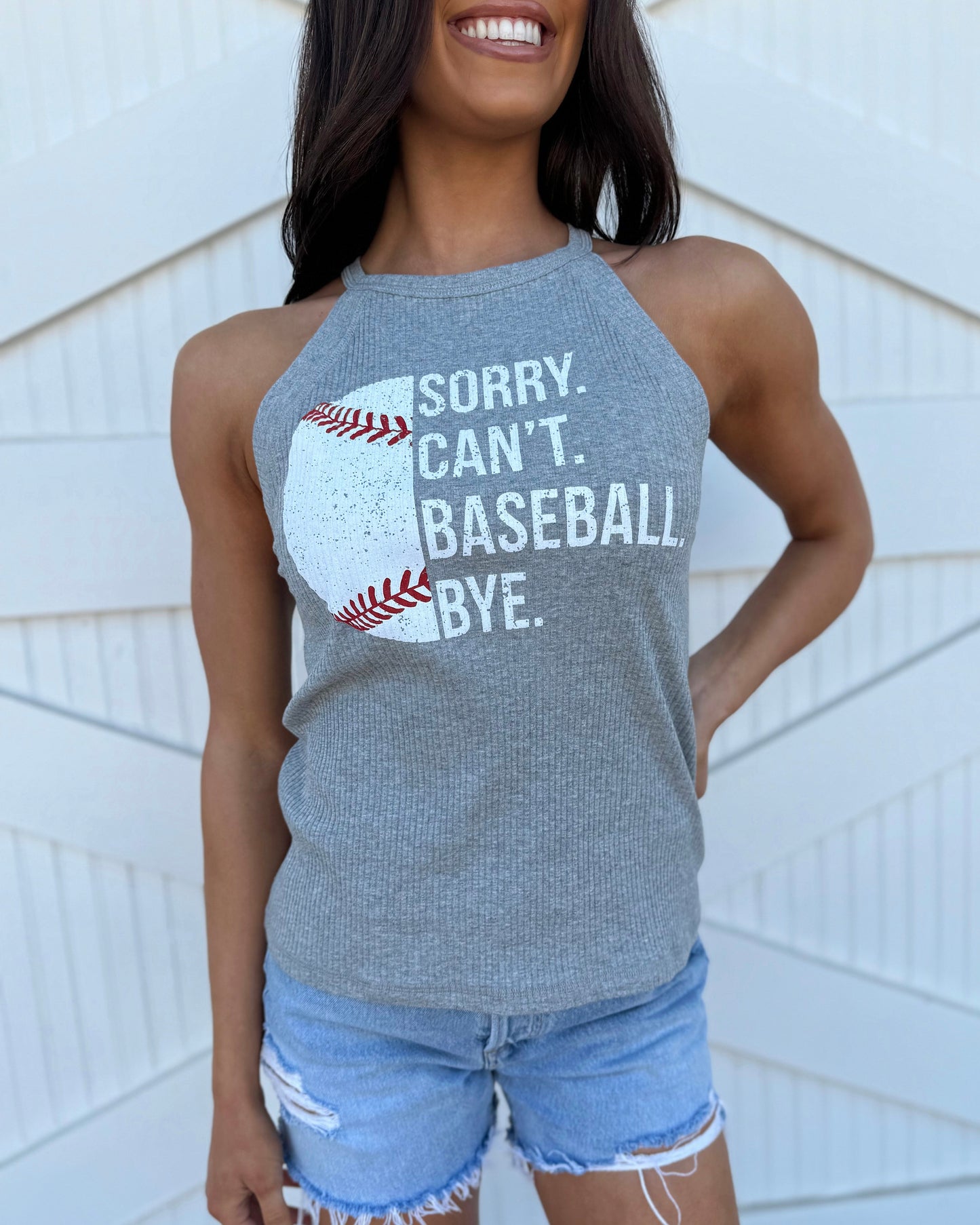 Mock Neck SORRY. CAN’T. BASEBALL. BYE. Gray Tank