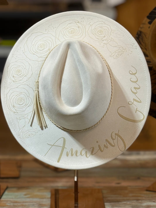Amazing Grace Wide Brim Cowgirl laser burned Design