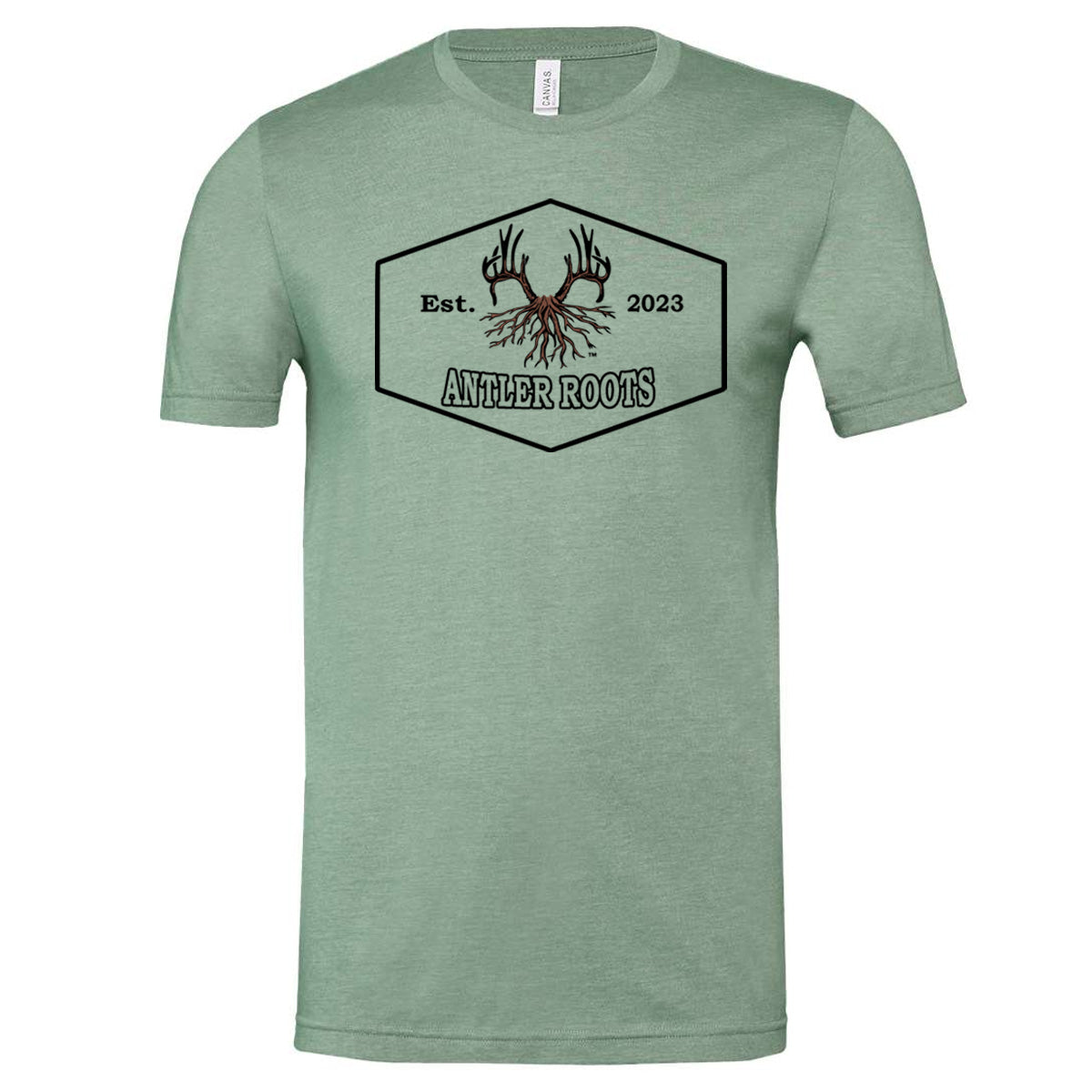 Antler Roots - Diamond Rectangle Est. 2023 - Heathered Dusty Sage (Tee/Hoodie) - Southern Grace Creations