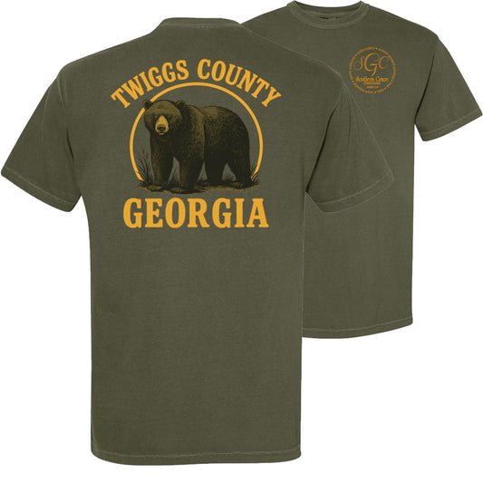 Twiggs County - Bear with Orange Circle - Comfort Color Short Sleeves - Sage (1717)