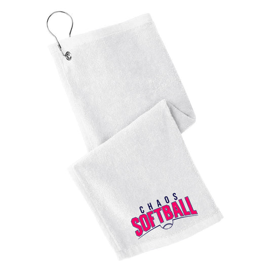 Chaos - Grommeted Towel with Chaos Softball Curved - White (PT400) - Southern Grace Creations