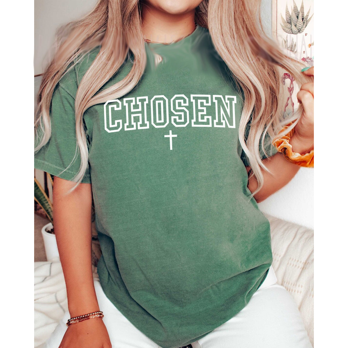 Chosen with Cross - Beach Wash® Garment-Dyed - Safari (Tee/Hoodie/Sweatshirt) - Southern Grace Creations