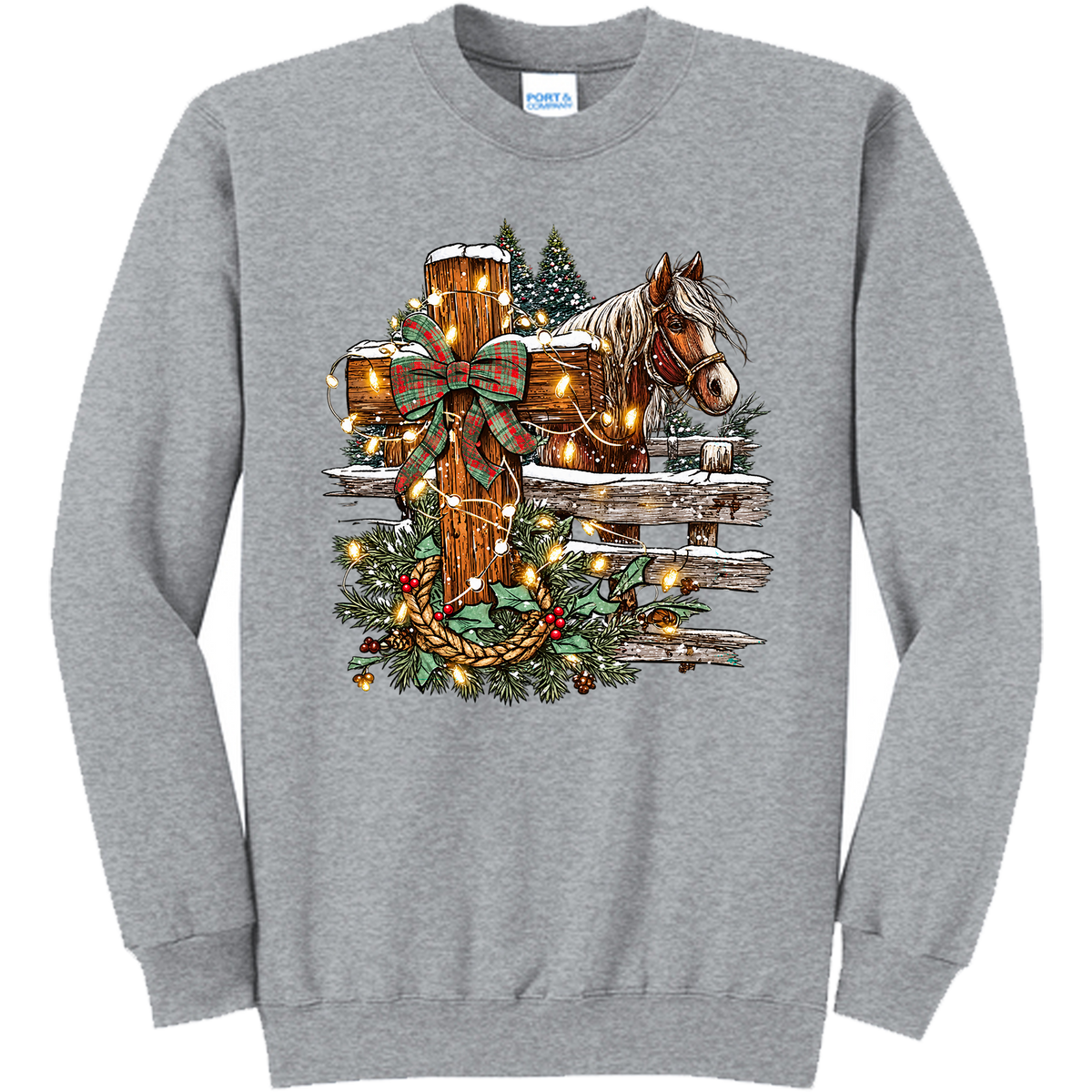 Christmas Cross and Horse - Athletic Heather (Tee/Sweatshirt/Hoodie)