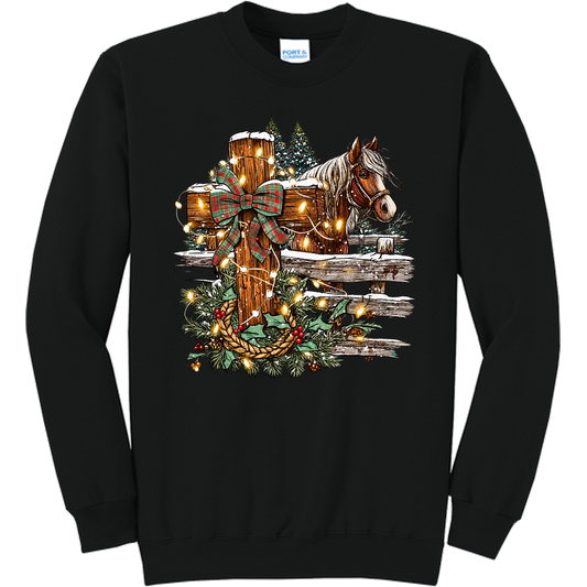 Christmas Cross and Horse - Black (Tee/Sweatshirt/Hoodie)