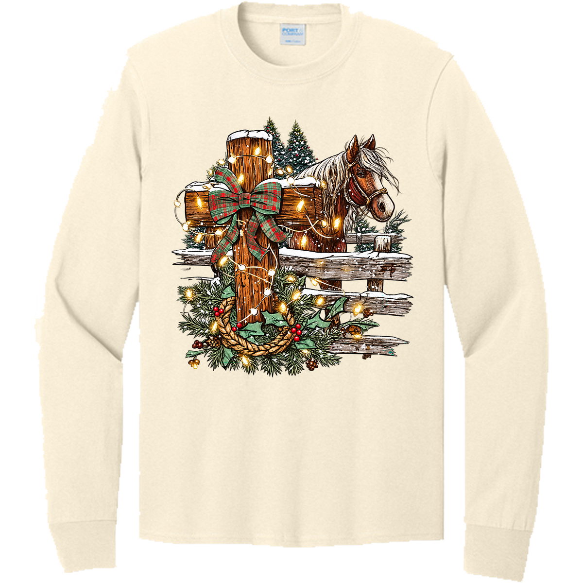 Christmas Cross and Horse - Creme (Tee/Sweatshirt/Hoodie)