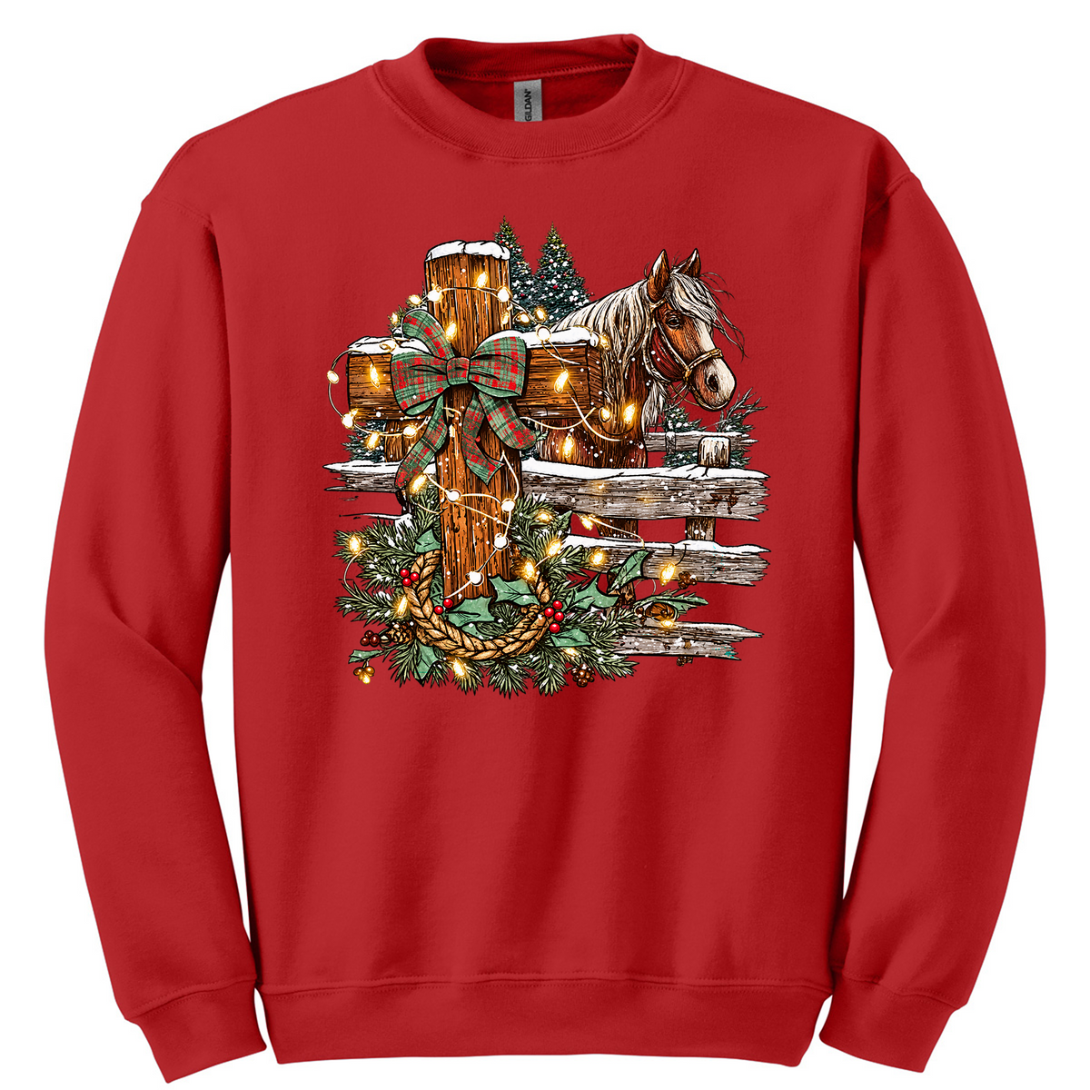 Christmas Cross and Horse - Red (Tee/Sweatshirt/Hoodie)