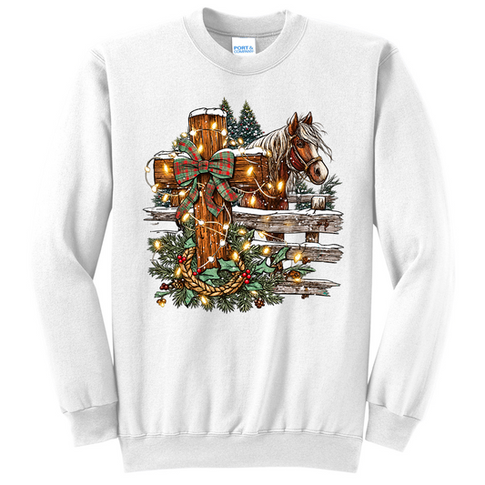 Christmas Cross and Horse - White (Tee/Sweatshirt/Hoodie)