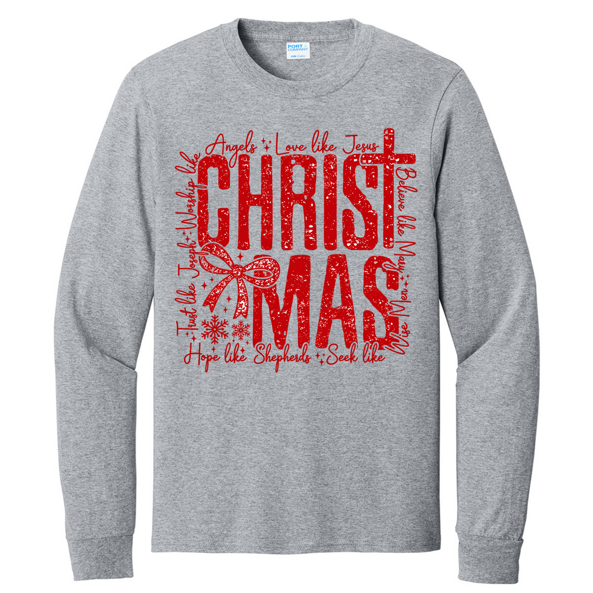Christmas faith typography with bow and cross - Athletic Heather (Tee/Sweatshirt/Hoodie)