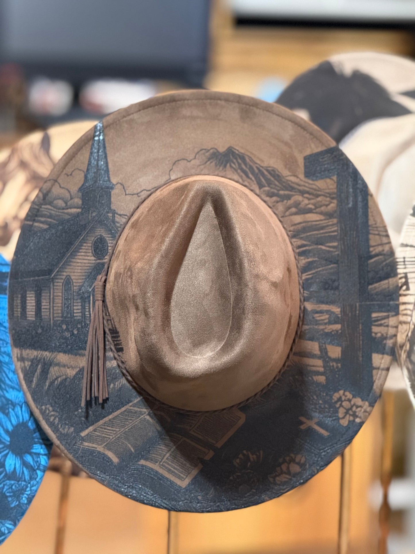 Country Church and Cross Wildflowers wide brim, cowboy hat EB628