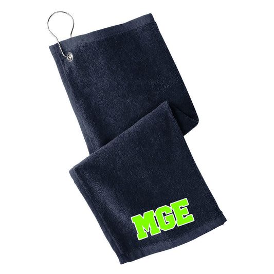 Elite - Grommeted Towel with MGE (Varsity Font) - Navy (PT400) - Southern Grace Creations