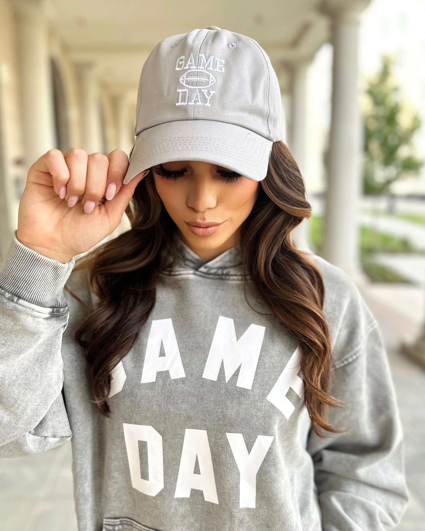 Taupe Gray Cotton Embroidered “GAME DAY” Football Cap