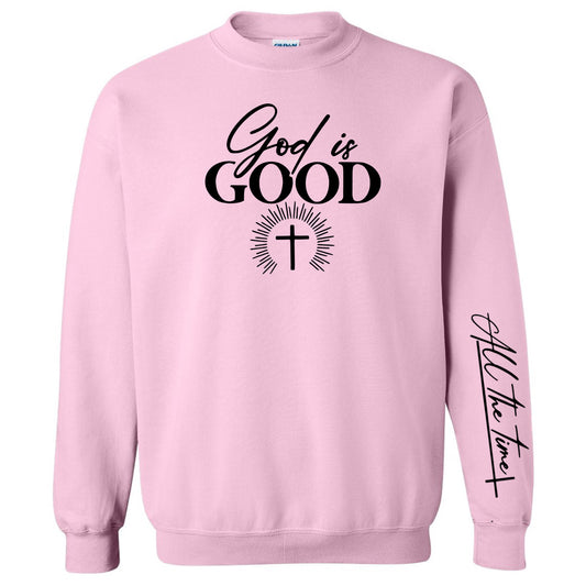 God Is Good All The Time Cross - Light Pink (Tee/Hoodie/Sweatshirt) - Southern Grace Creations
