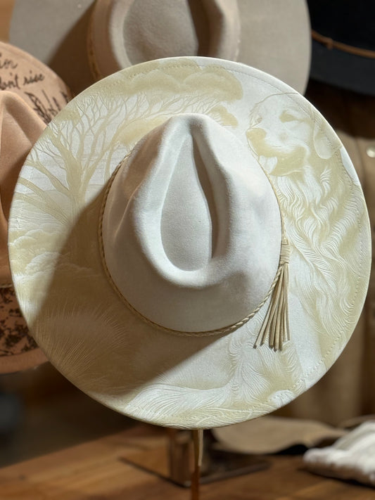 Golden Retriever Cowgirl Hat Engraed Wide Brim EB388