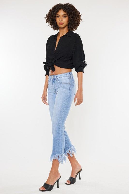 HIGH RISE CROP BOOTCUT DENIM PANTS-KC9354M - Southern Grace Creations