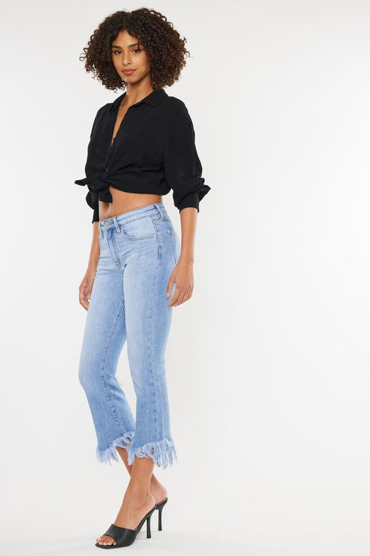 HIGH RISE CROP BOOTCUT DENIM PANTS-KC9354M - Southern Grace Creations