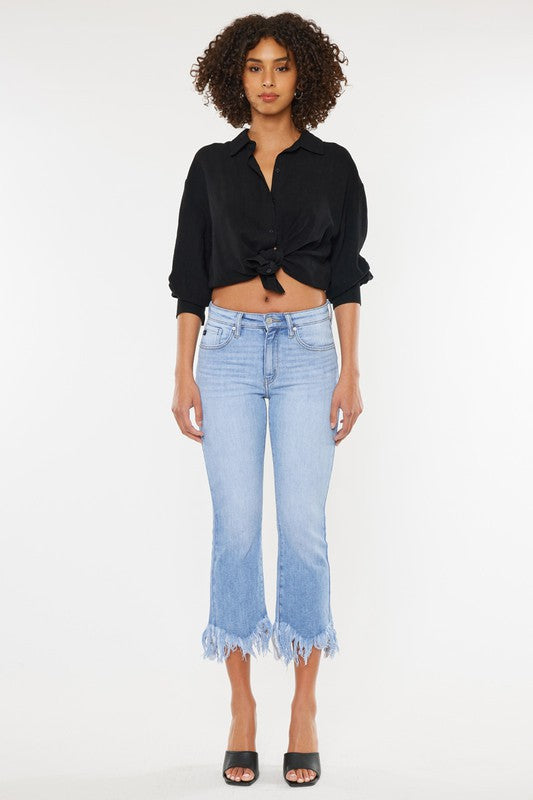 HIGH RISE CROP BOOTCUT DENIM PANTS-KC9354M - Southern Grace Creations