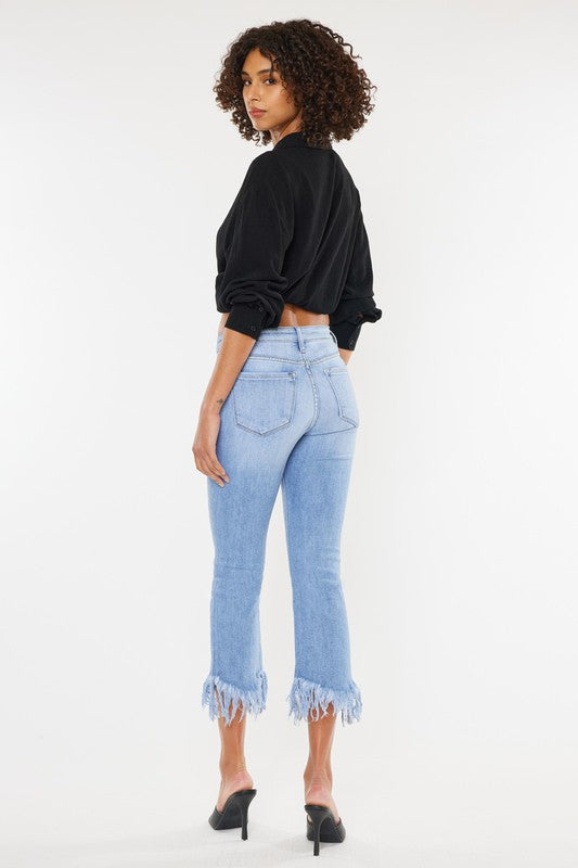 HIGH RISE CROP BOOTCUT DENIM PANTS-KC9354M - Southern Grace Creations