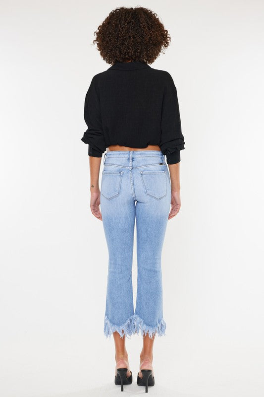 HIGH RISE CROP BOOTCUT DENIM PANTS-KC9354M - Southern Grace Creations