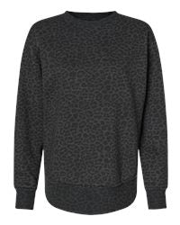 Windsor - Women’s Weekend Fleece Crewneck Sweatshirt with WAK Knights Glitter Appliqué - Black Leopard (3525)