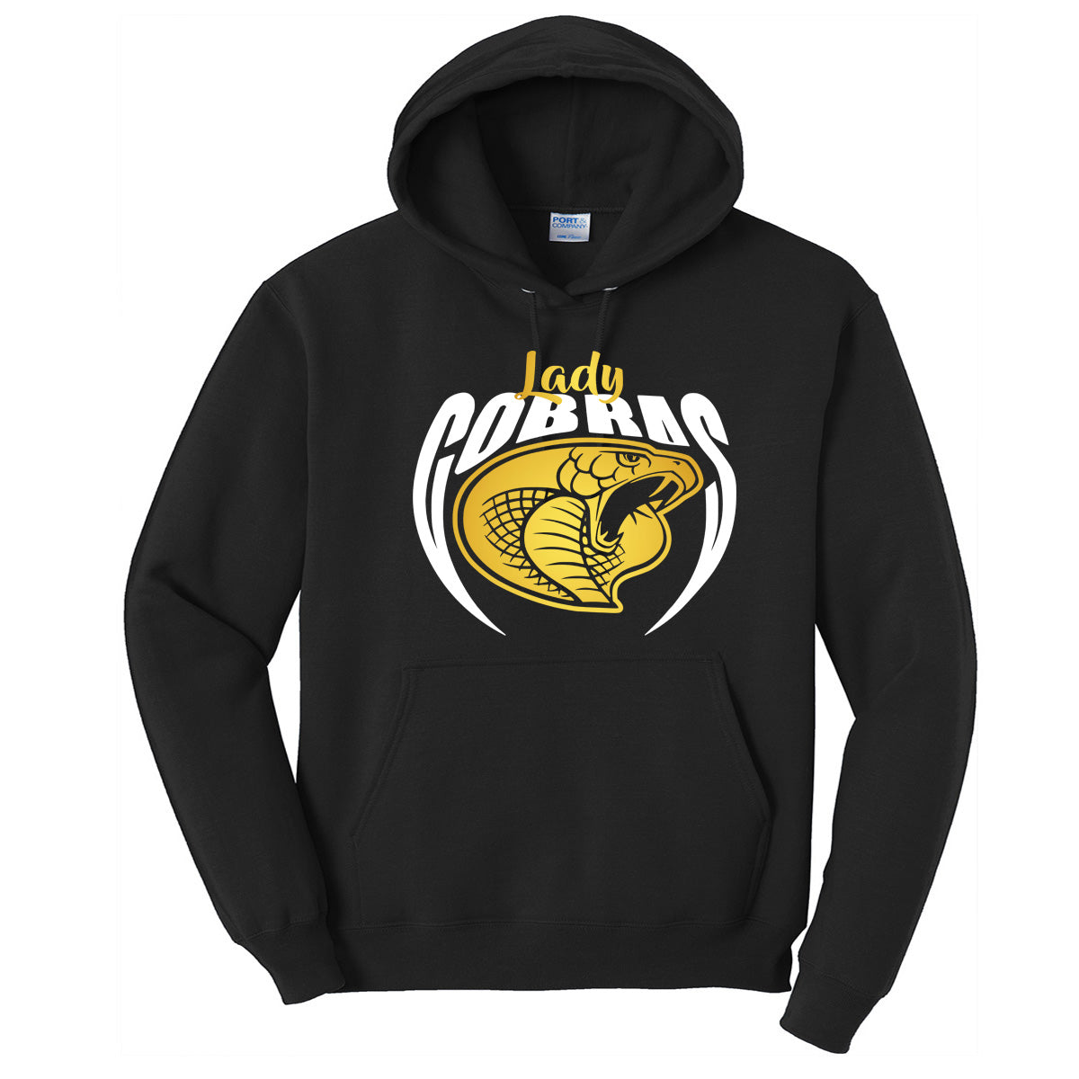 •Twiggs County - Lady Cobras Pointed Cobra Head - (Gold and White) - Black (Tee/DriFit/Hoodie/Sweatshirt)