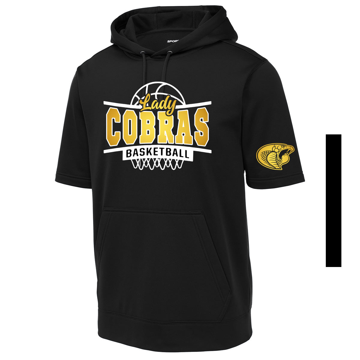 •Twiggs County - Basketball Lady Cobras Curved Basketball - Black Fleece Short Sleeve Hoodie