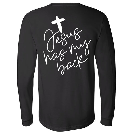Jesus Has My Back With Cross - Black (Tee/Hoodie/Sweatshirt) - Southern Grace Creations