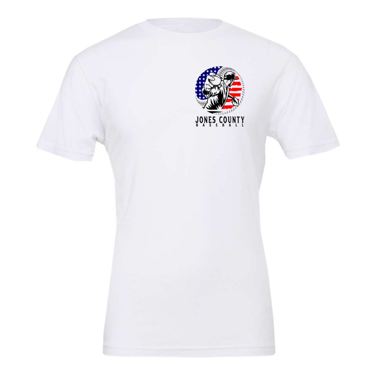 Jones County - Baseball Player American Flag Ball - White (Tee/DriFit/Hoodie/Sweatshirt) - Southern Grace Creations