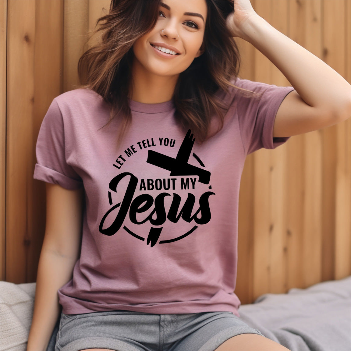 Let ME Tell You About My Jesus Cross Circle - Orchid (Tee/Hoodie/Sweatshirt) - Southern Grace Creations