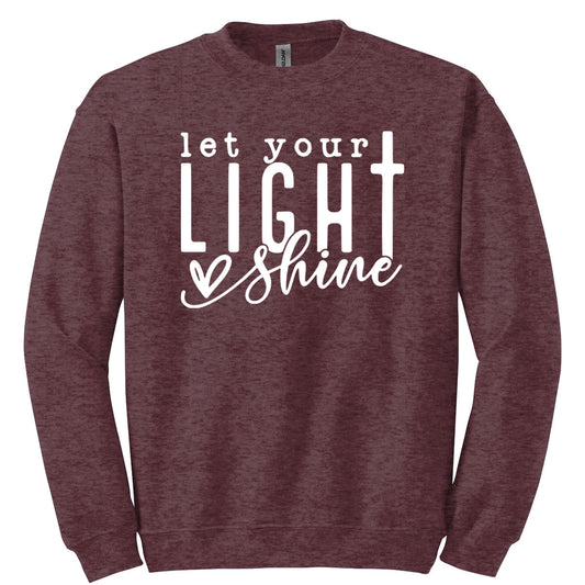 Let Your Light Shine Heart - Heather Sport Dark Maroon (Tee/Hoodie/Sweatshirt) - Southern Grace Creations