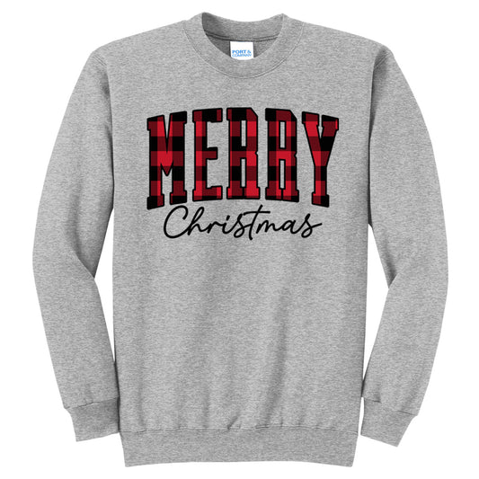 Merry Christmas Red & Black Plaid Letters - Athletic Heather (Tee/Sweatshirt/Hoodie) - Southern Grace Creations