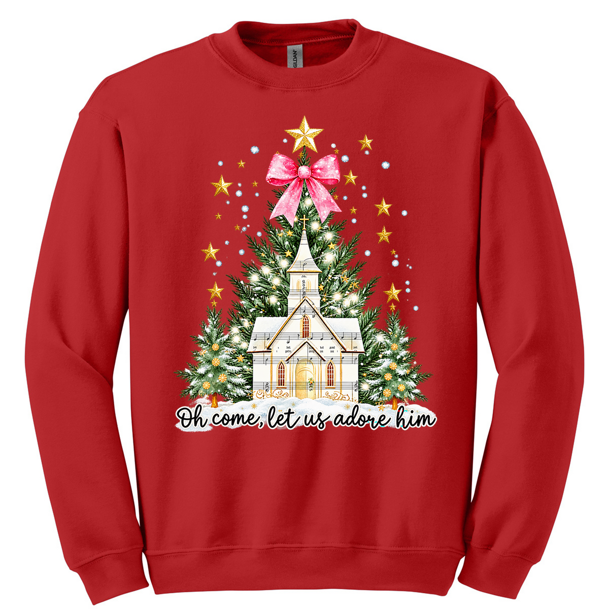 Oh Come Let Us Adore Him Music Notes Stars Church - Red (Tee/Sweatshirt/Hoodie)