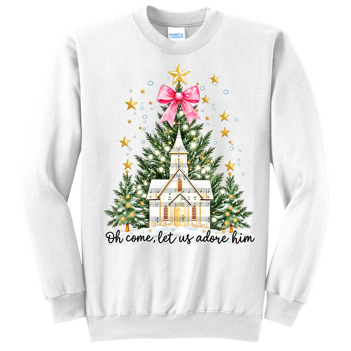 Oh Come Let Us Adore Him Music Notes Stars Church - White (Tee/Sweatshirt/Hoodie)
