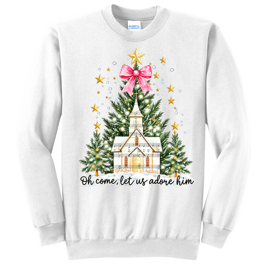 Oh Come Let Us Adore Him Music Notes Stars Church - White (Tee/Sweatshirt/Hoodie)