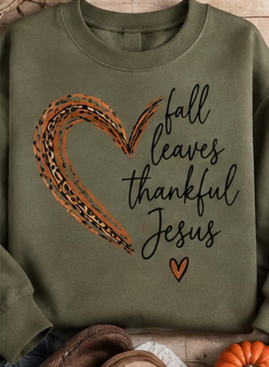Orange Leopard Heart and Thankful Script - Military Green (Tee/Sweatshirt/Hoodie)