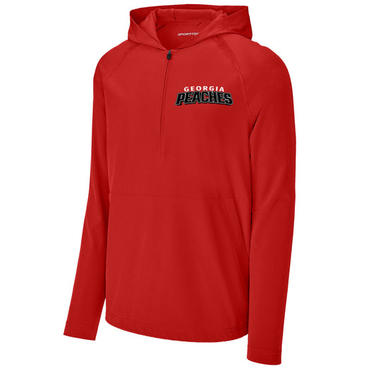 Peaches - Georgia Peaches Bronzier Curved Shadow - Repeat 1/2-Zip Long Sleeve Hooded Jacket - JST488 - Red