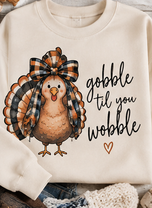 Plaid Turkey Gobble Til You Wobble - Creme (Tee/Sweatshirt/Hoodie)
