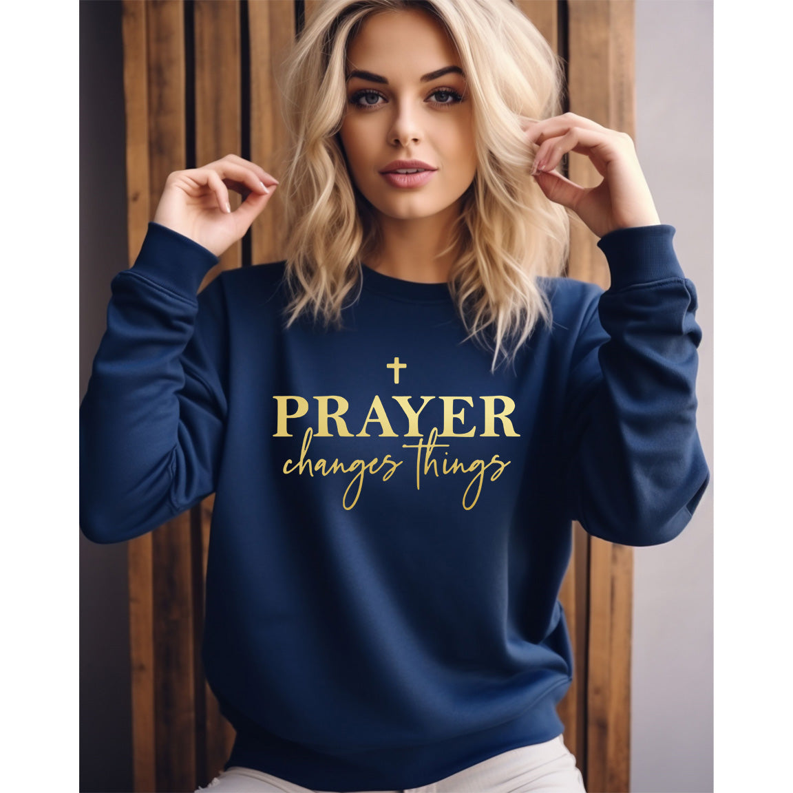 Prayer Changes Things Cross - Navy (Tee/Hoodie/Sweatshirt) - Southern Grace Creations