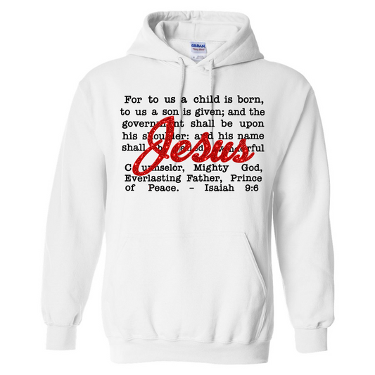 Red Glitter Jesus Christmas Scripture - White (Tee/Sweatshirt/Hoodie)