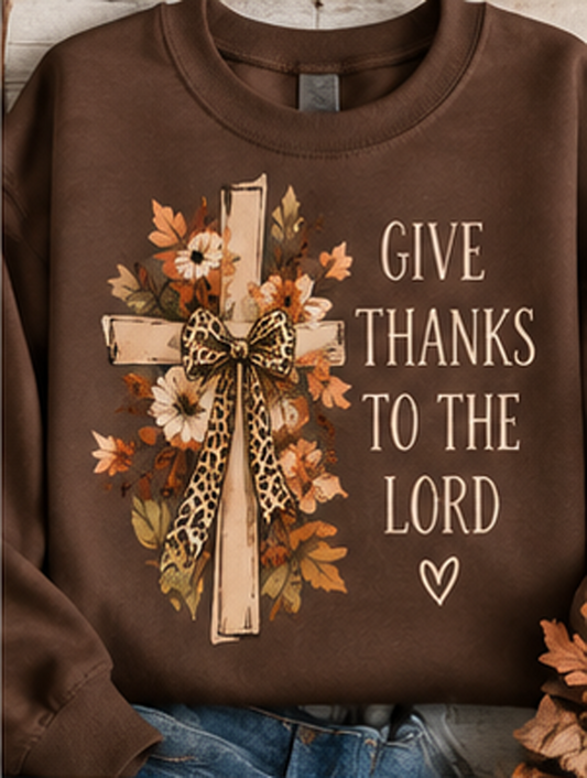 Rustic Autumn Cross With Give Thanks - Brown (Tee/Sweatshirt/Hoodie)
