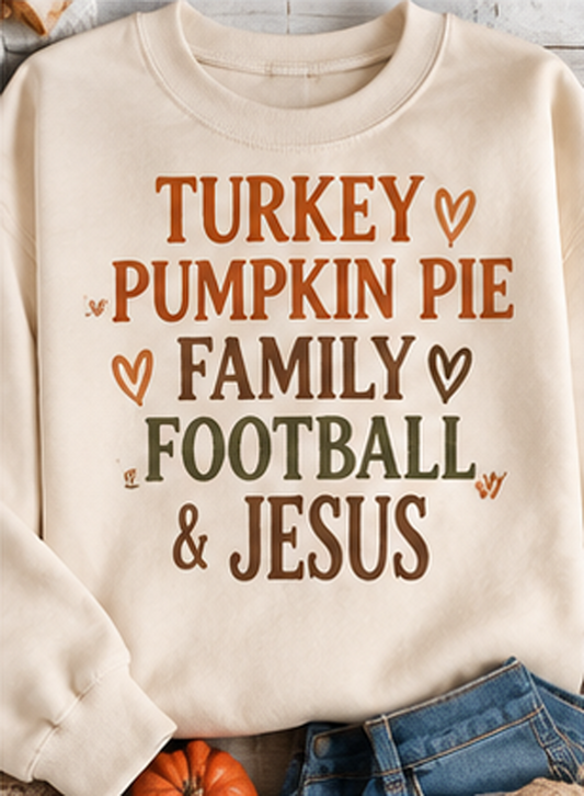 Rusty Thanksgiving Family Football Typography - Creme (Tee/Sweatshirt/Hoodie)