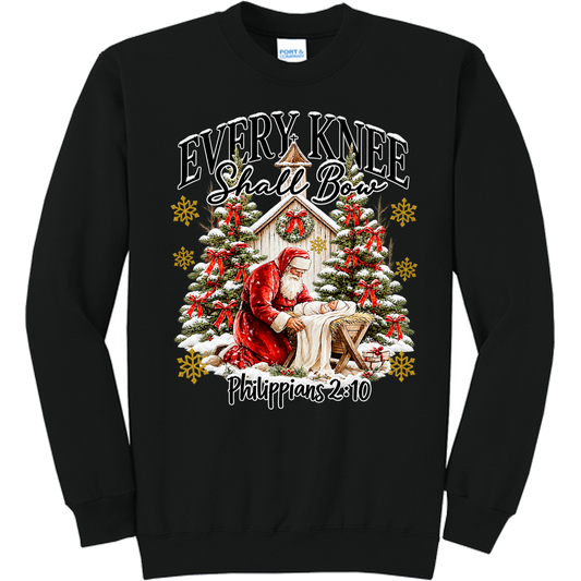 Santa and Baby Jesus Every Knee Shall Bow - Black (Tee/Sweatshirt/Hoodie)