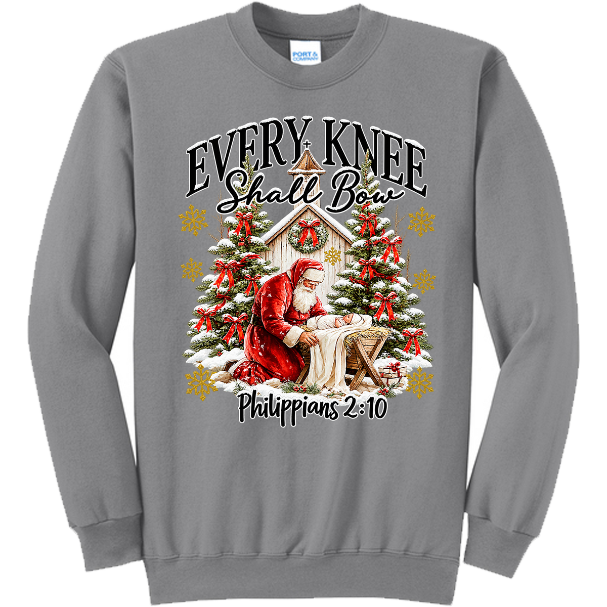Santa and Baby Jesus Every Knee Shall Bow - Medium Grey (Tee/Sweatshirt/Hoodie)