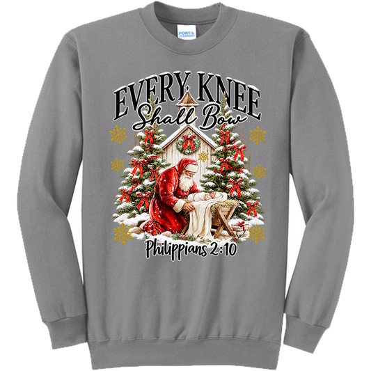 Santa and Baby Jesus Every Knee Shall Bow - Medium Grey (Tee/Sweatshirt/Hoodie)
