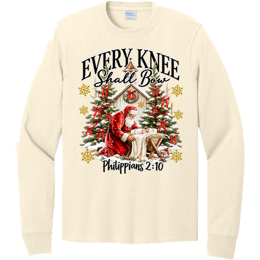 Santa and Baby Jesus Every Knee Shall Bow - Natural (Tee/Sweatshirt/Hoodie)