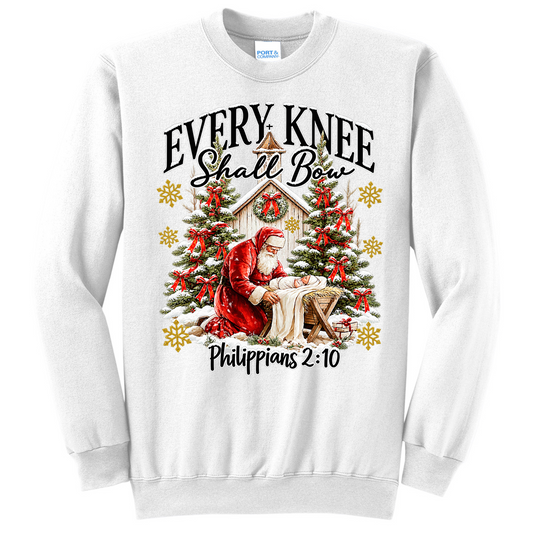 Santa and Baby Jesus Every Knee Shall Bow - White (Tee/Sweatshirt/Hoodie)